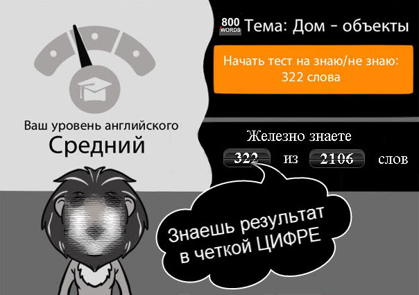 Школа 800words - результат изученных английских слов четкой цифрой